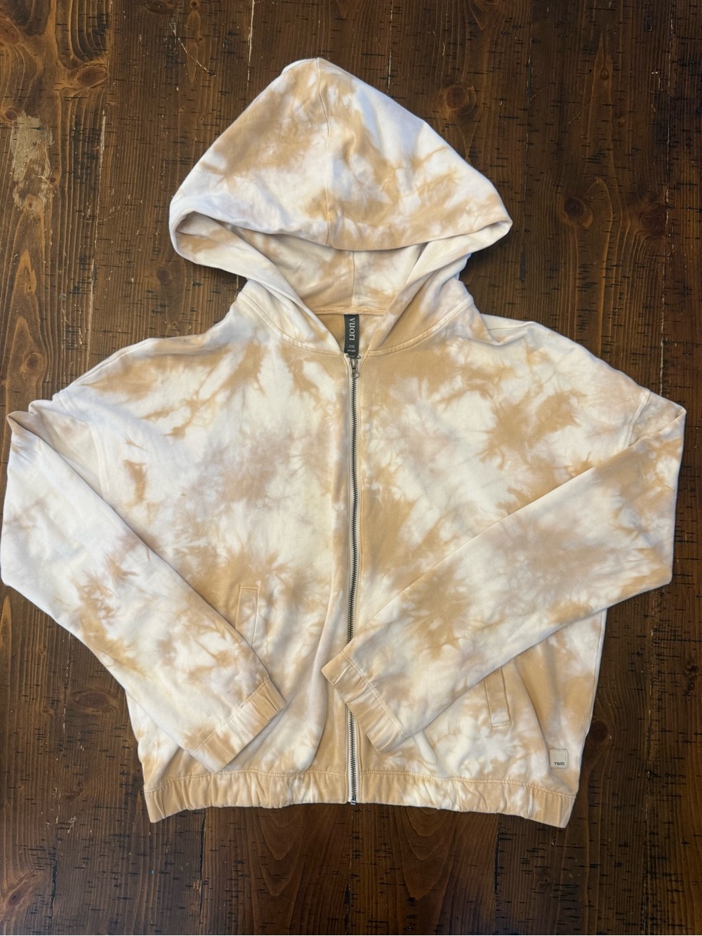 Vuori Restore Full Zip Hoodie Sweatshirt Athletic Tan and White Tie Dye Sz Sm